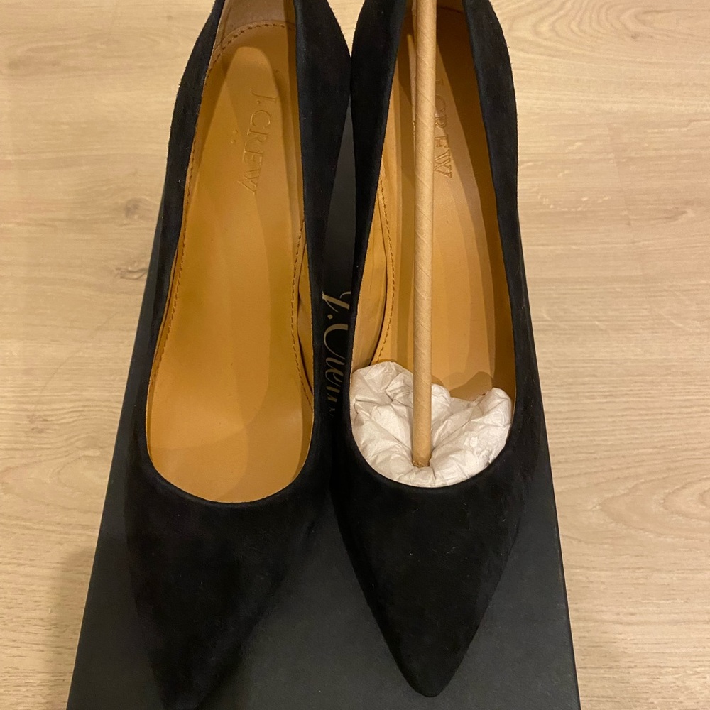 New in box, chunky heel, black suede heel